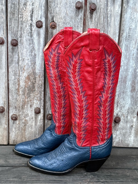 Larry Mahan Shoes - Vintage Larry Mahan Exotic Leather Ostrich Two-Toned Women's Cowboy Boots